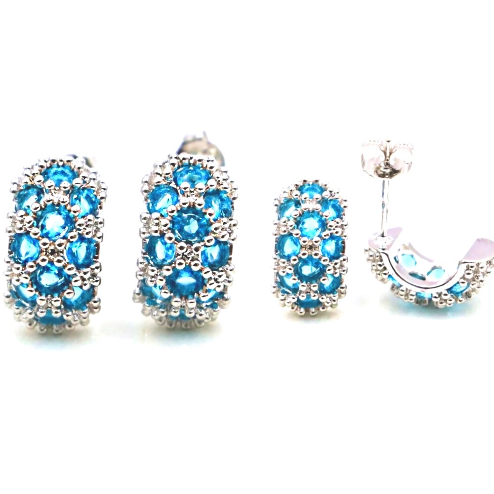 18K electroplated Paraiba Aquamarine Topaz Beaded Hoop Earrings